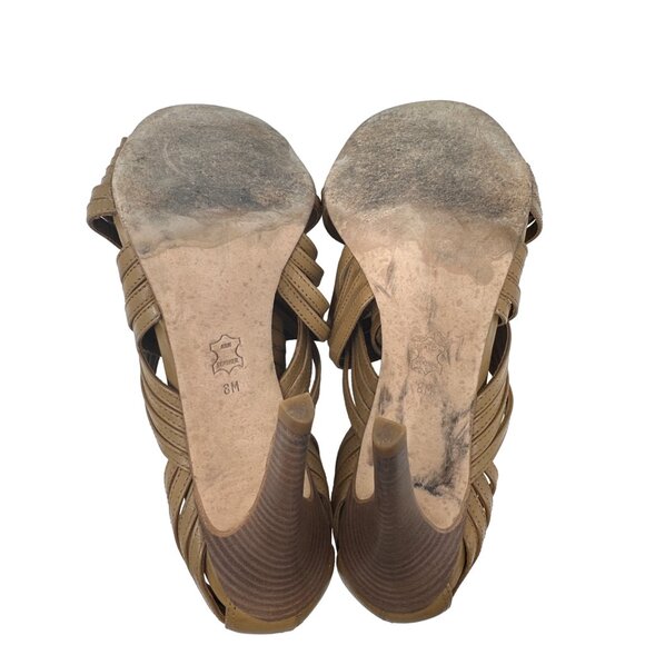 Tory Burch Liv Cage Gladiator Shoes Brown Leather Zipper Heels Open Toe Size 8M - Picture 9 of 11